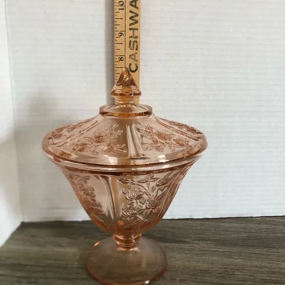 Vtg Federal Glass Pink Sharon Cabbage Rose Covered Candy Dish - Picture 6 of 14